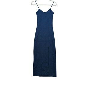 Cider Womens Ribbed Knit Midi Dress XL Blue Spaghetti Straps & Side Slit
